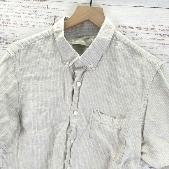 Everlane Shirt Mens M Gray White Linen Button Down Striped Pocket Preppy Casual - Picture 2 of 8